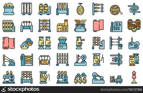 Thread production icons set. Outline set of thread production vector icons thin line color flat isolated on white. Thread production icons set line color vector