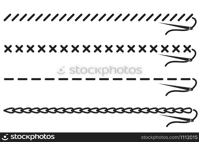 thread with needle border for your design on white, stock vector illustratio