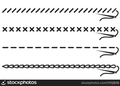 thread with needle border for your design on white, stock vector illustratio