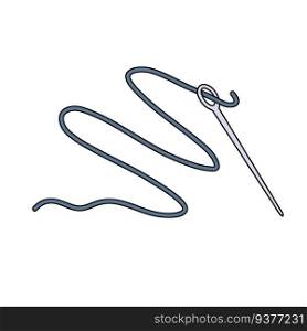 Thread with needle. Sewing and knitting. Hobbies and needlework. Flat illustration isolated on white. Thread with needle. Sewing and knitting