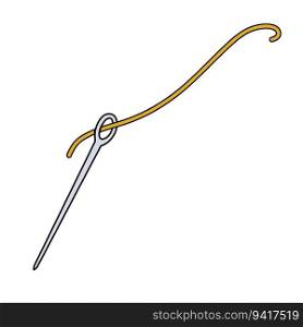 Thread with needle. Sewing and knitting. Hobbies and needlework. Flat illustration isolated on white. Thread with needle. Sewing and knitting.