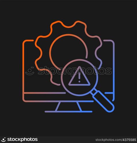 Threat management gradient vector icon for dark theme. Detect malicious activities and prevent. Computer disruption. Thin line color symbol. Modern style pictogram. Vector isolated outline drawing. Threat management gradient vector icon for dark theme