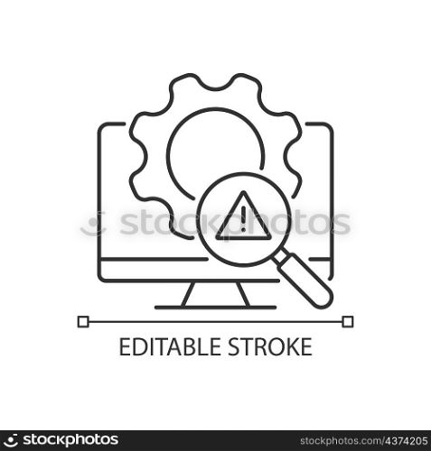 Threat management linear icon. Detect malicious activities and prevent. Thin line customizable illustration. Contour symbol. Vector isolated outline drawing. Editable stroke. Arial font used. Threat management linear icon