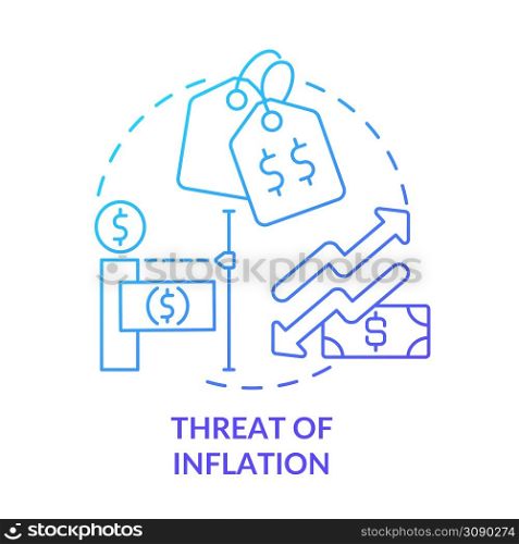 Threat of inflation blue gradient concept icon. Global financial problems. Macro economy trends abstract idea thin line illustration. Isolated outline drawing. Myriad Pro-Bold font used. Threat of inflation blue gradient concept icon