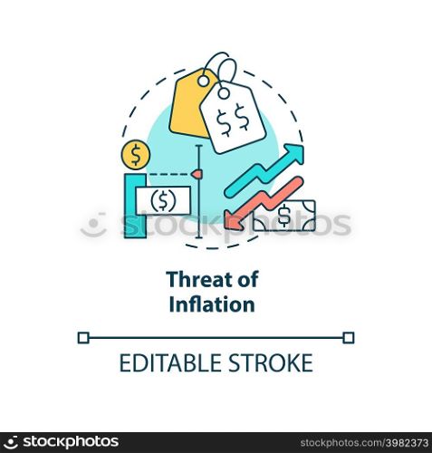 Threat of inflation concept icon. Global financial problems. Macro economy trends abstract idea thin line illustration. Isolated outline drawing. Editable stroke. Arial, Myriad Pro-Bold fonts used. Threat of inflation concept icon