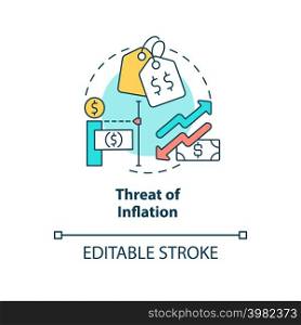 Threat of inflation concept icon. Global financial problems. Macro economy trends abstract idea thin line illustration. Isolated outline drawing. Editable stroke. Arial, Myriad Pro-Bold fonts used. Threat of inflation concept icon