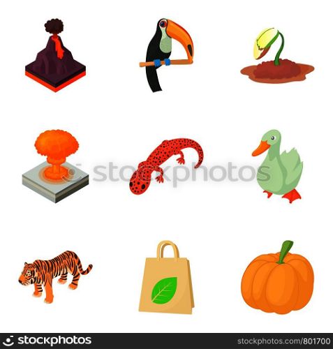 Threat to nature icons set. Cartoon set of 9 threat to nature vector icons for web isolated on white background. Threat to nature icons set, cartoon style
