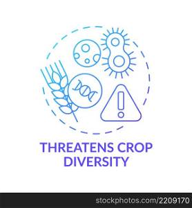 Threatens crop diversity blue gradient concept icon. Cross pollination. Disadvantages of gmo abstract idea thin line illustration. Isolated outline drawing. Myriad Pro-Bold fonts used. Threatens crop diversity blue gradient concept icon
