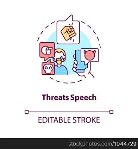 Threats speech concept icon. Non-protected speech type abstract idea thin line illustration. Threatening communication. Verbal, emotional abuse. Vector isolated outline color drawing. Editable stroke. Threats speech concept icon
