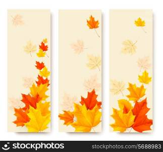 Three autumn banners with colorful leaves. Vector illustration.