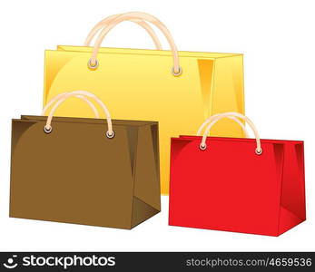 Three bags colour. Three varicoloured empty bags on white background is insulated