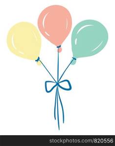 Three balloons in a ribbon vector or color illustration