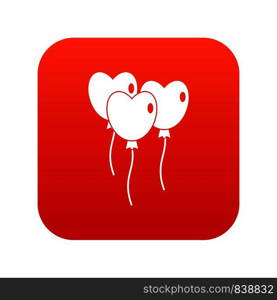 Three balloons in the shape of heart icon digital red for any design isolated on white vector illustration. Three balloons in the shape of heart icon digital red