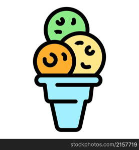 Three balls of ice cream icon. Outline three balls of ice cream vector icon color flat isolated. Three balls of ice cream icon color outline vector