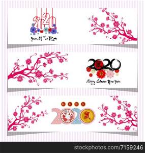 three banner for chinese new year 2020 year of the rat flowers and asian elements