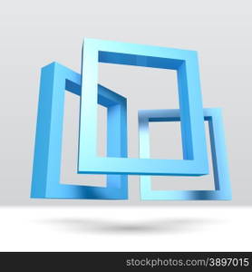 Three blue rectangular 3D frames for your presentation
