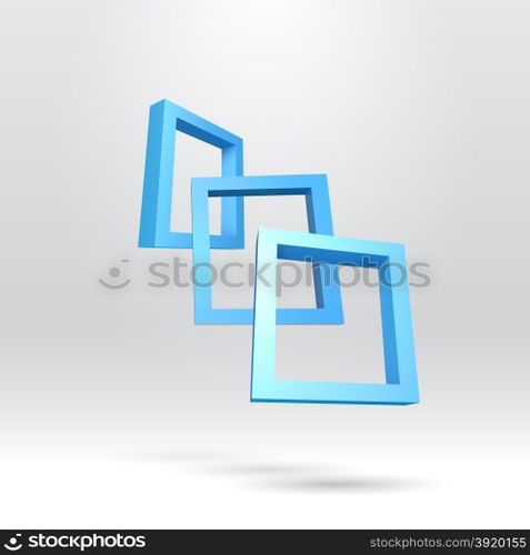 Three blue rectangular 3D frames for your presentation