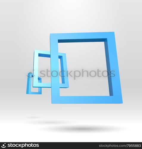 Three blue rectangular 3D frames for your presentation
