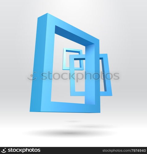 Three blue rectangular 3D frames for your presentation