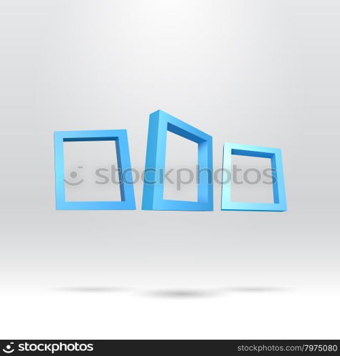 Three blue rectangular 3D frames for your presentation