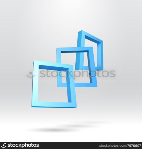 Three blue rectangular 3D frames for your presentation