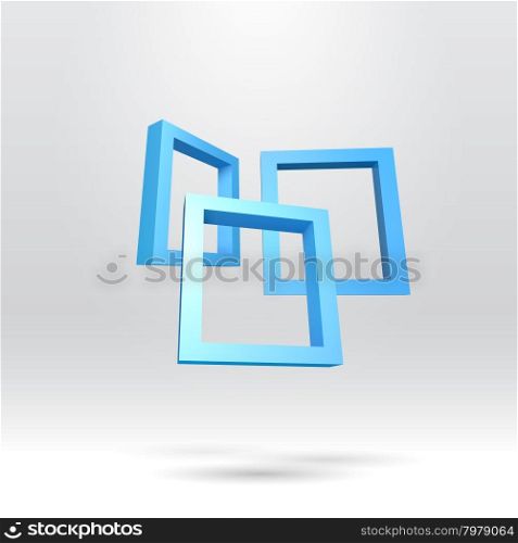 Three blue rectangular 3D frames for your presentation