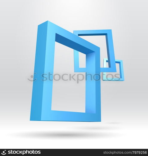 Three blue rectangular 3D frames for your presentation