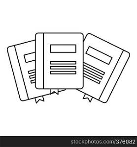 Three books with bookmarks icon. Outline illustration of three books with bookmarks vector icon for web. Three books with bookmarks icon, outline style