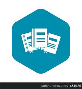 Three books with bookmarks icon. Simple illustration of three books with bookmarks vector icon for web. Three books with bookmarks icon, simple style