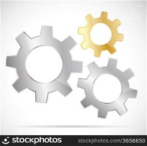 Three bright gears on gray background
