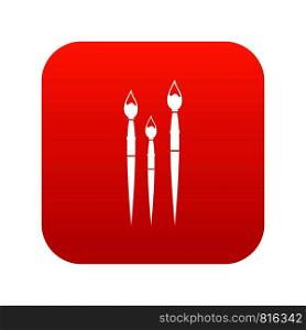 Three brushes for painting icon digital red for any design isolated on white vector illustration. Three brushes for painting icon digital red