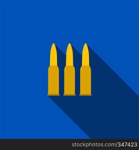 Three bullets icon in flat style on a blue background. Three bullets icon, flat style