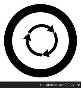 Three circle arrows black icon in circle vector illustration isolated