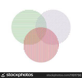 Three circles of parallel lines intersect each other. Geometric shape for business design, decoration and decoration isolated on white background.