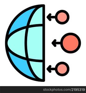 Three circles point half globe icon. Outline three circles point half globe vector icon color flat isolated. Three circles point half globe icon color outline vector