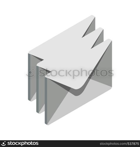 Three closed envelopes icon in isometric 3d style isolated on white background. Stack of envelopes icon, isometric 3d style