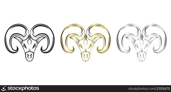 Three color black gold and silver line art of Barbary sheep head. Good use for symbol, mascot, icon, avatar, tattoo, T Shirt design, logo or any design you want.
