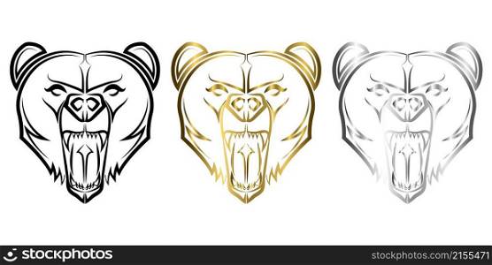 Three color black gold and silver line art of bear head Good use for symbol mascot icon avatar tattoo T Shirt design logo