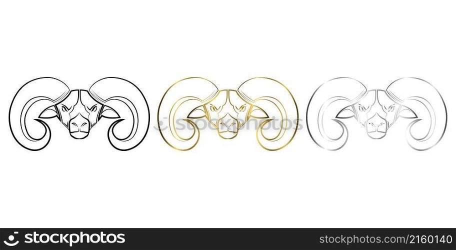 Three color black gold and silver line art of big horn sheep head Good use for symbol mascot icon avatar tattoo T Shirt design logo or any design