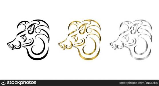 three color black gold and silver line art of boar head. Good use for symbol, mascot, icon, avatar, tattoo, T Shirt design, logo or any design.