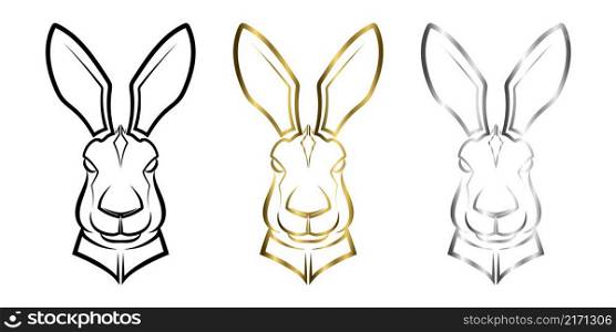 Three color black gold and silver line art of bunny head. Good use for symbol, mascot, icon, avatar, tattoo,T-Shirt design, logo or any design.
