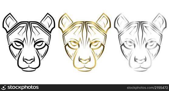 Three color black gold and silver line art of cheetah head Good use for symbol mascot icon avatar tattoo T Shirt design logo or any design