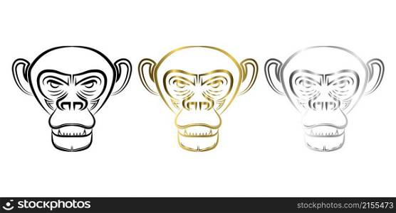 Three color black gold and silver line art of chimpanzee head Good use for symbol mascot icon avatar tattoo T Shirt design logo or any design