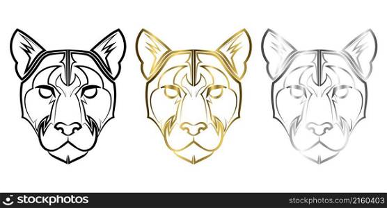 Three color black gold and silver line art of cougar head Good use for symbol mascot icon avatar tattoo T Shirt design logo or any design you want