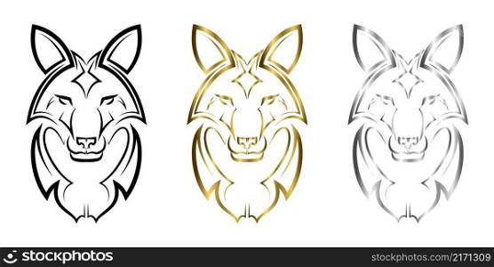 Three color black gold and silver line art of fox head. Good use for symbol, mascot, icon, avatar, tattoo,T-Shirt design, logo or any design.