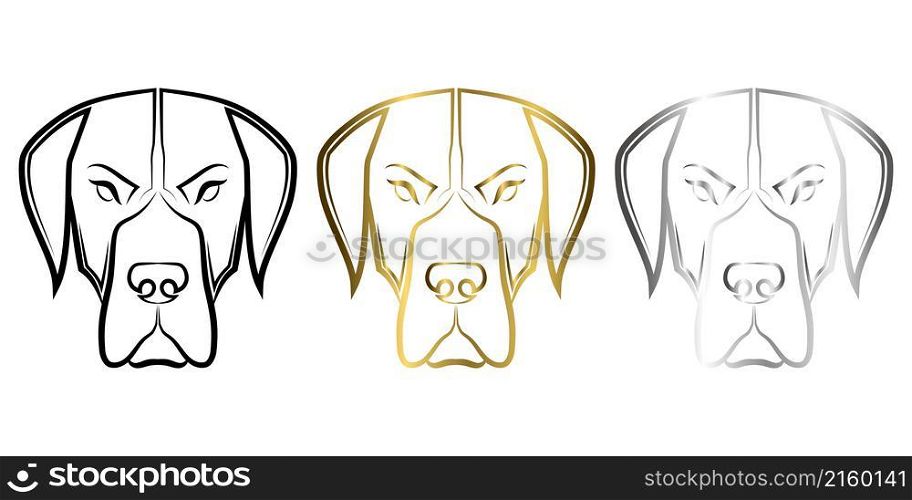 Three color black gold and silver line art of Great Dane dog head Good use for symbol mascot icon avatar tattoo T Shirt design logo or any design