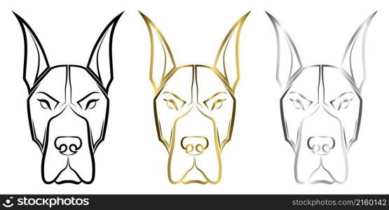 Three color black gold and silver line art of Great Dane dog head Good use for symbol mascot icon avatar tattoo T Shirt design logo or any design