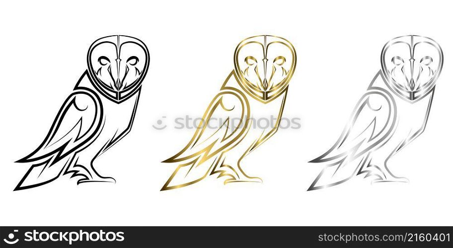Three color black gold and silver line art of owl Good use for symbol mascot icon avatar tattoo T Shirt design logo or any design you want