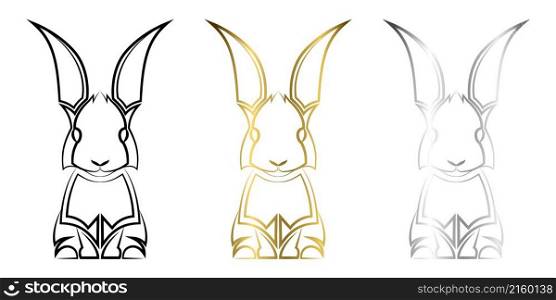 three color black gold and silver line art of rabbit Good use for symbol mascot icon avatar tattoo T Shirt design logo or any design you want