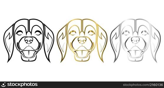Three color black gold and silver line art of the front of the beagle dog head Good use for symbol mascot icon avatar tattoo T Shirt design logo or any design